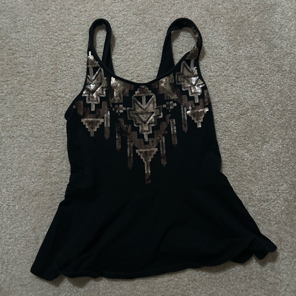 2010’s Express black peplum going out top! Gold Aztec sequins design